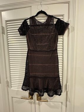 chinese dress ladies AVERY LONGLINE STRAIGHT DRESS - BLACK LACE